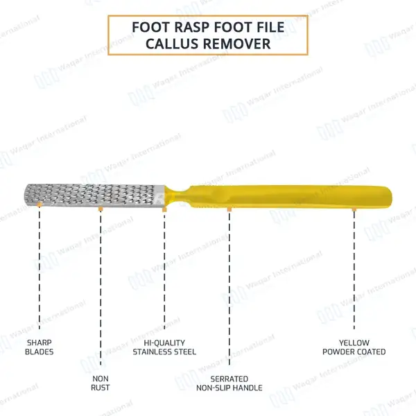 Foot File and Rasp 7″ Double Sided Callus Remover Yellow Handle - surgical instruments manufactured by Waqar International, Sialkot - view 3