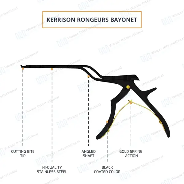 Bayonet Kerrison Rongeur 8″ (20.3cm) Black 45° Up 1mm Bite - surgical instruments manufactured by Waqar International, Sialkot - view 4