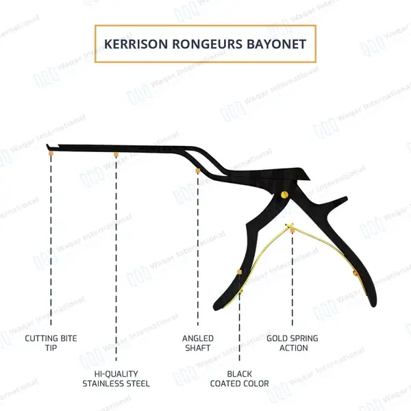 Bayonet Kerrison Rongeur 8″ (20.3cm) Black 45° Up 2mm Bite - surgical instruments manufactured by Waqar International, Sialkot - view 4