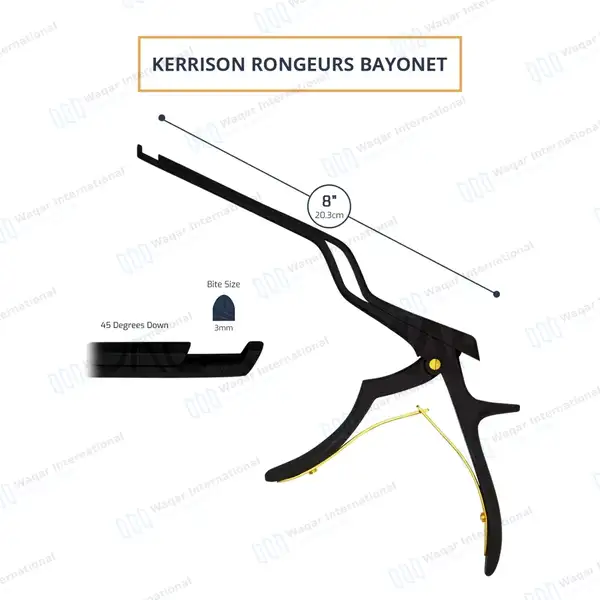 Bayonet Kerrison Rongeur 8″ (20.3cm) Black 45° Up 3mm Bite - surgical instruments manufactured by Waqar International, Sialkot - view 3