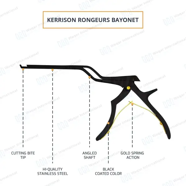 Bayonet Kerrison Rongeur 8″ (20.3cm) Black 45° Up 3mm Bite - surgical instruments manufactured by Waqar International, Sialkot - view 4