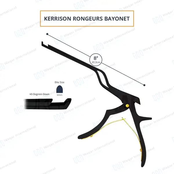 Bayonet Kerrison Rongeur 8″ (20.3cm) Black 45° Up 4mm Bite - surgical instruments manufactured by Waqar International, Sialkot - view 3