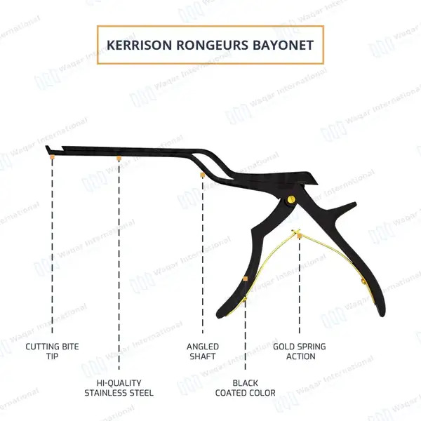 Bayonet Kerrison Rongeur 8″ (20.3cm) Black 45° Up 4mm Bite - surgical instruments manufactured by Waqar International, Sialkot - view 4