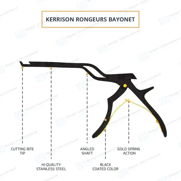 Bayonet Kerrison Rongeur 8″ (20.3cm) Black 45° Up 5mm Bite - surgical instruments manufactured by Waqar International, Sialkot - view 4