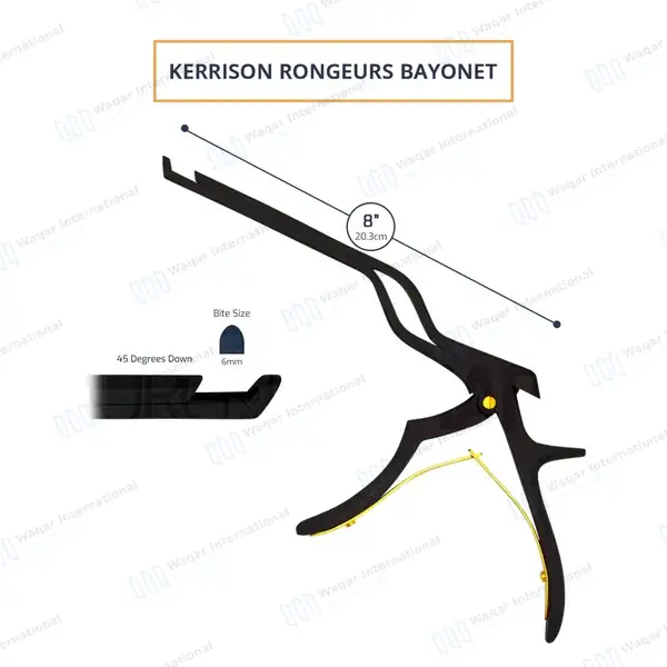 Bayonet Kerrison Rongeur 8″ (20.3cm) Black 45° Up 6mm Bite - surgical instruments manufactured by Waqar International, Sialkot - view 3