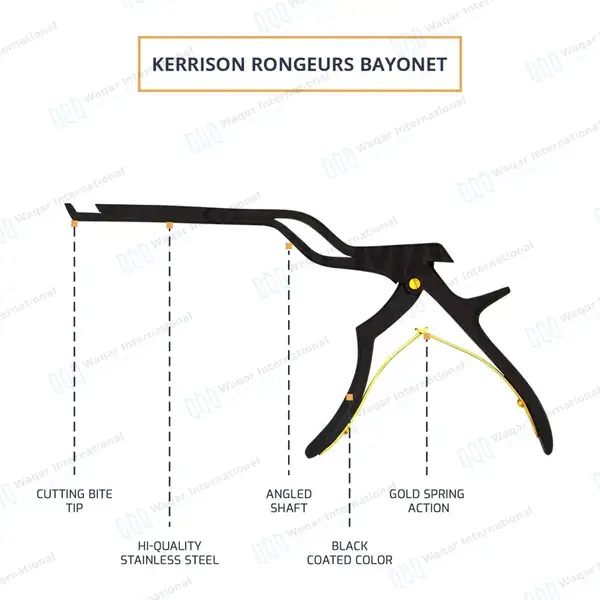 Bayonet Kerrison Rongeur 8″ (20.3cm) Black 45° Up 6mm Bite - surgical instruments manufactured by Waqar International, Sialkot - view 4