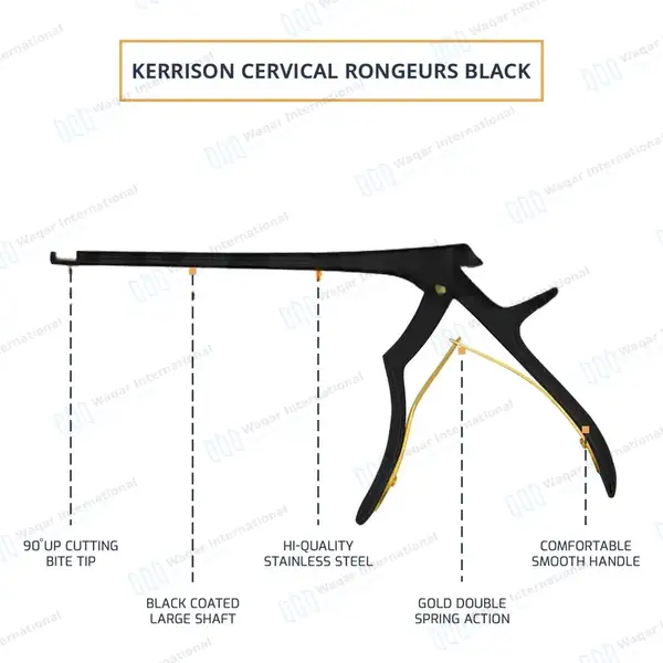 Kerrison Rongeur Black 7″ Shaft 90 Degree Up 1mm Bite - surgical instruments manufactured by Waqar International, Sialkot - view 4
