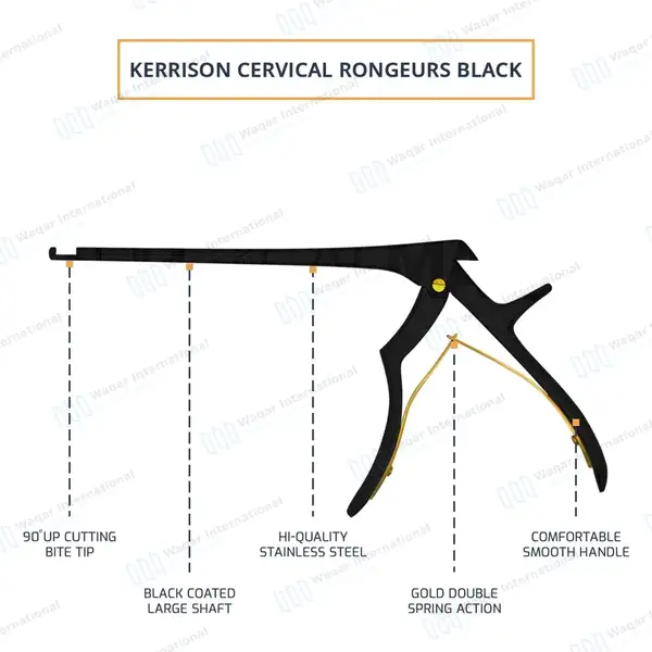 Kerrison Rongeur Black 7″ Shaft 90 Degree Up 2mm Bite - surgical instruments manufactured by Waqar International, Sialkot - view 4