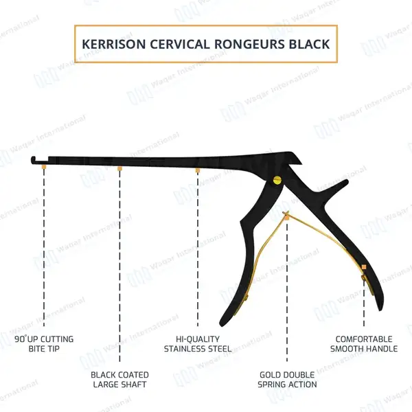 Kerrison Rongeur Black 7″ Shaft 90 Degree Up 3mm Bite - surgical instruments manufactured by Waqar International, Sialkot - view 4