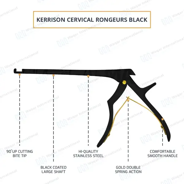 Kerrison Rongeur Black 7″ Shaft 90 Degree Up 4mm Bite - surgical instruments manufactured by Waqar International, Sialkot - view 4