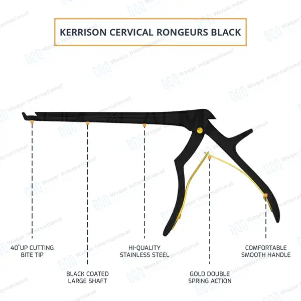 Kerrison Rongeur Black 7″ Shaft 45 Degree Up 1mm Bite - surgical instruments manufactured by Waqar International, Sialkot - view 4