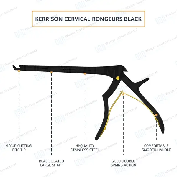 Kerrison Rongeur Black 7″ Shaft 45 Degree Up 2mm Bite - surgical instruments manufactured by Waqar International, Sialkot - view 4