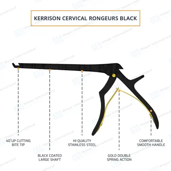 Kerrison Rongeur Black 7″ Shaft 45 Degree Up 4mm Bite - surgical instruments manufactured by Waqar International, Sialkot - view 4