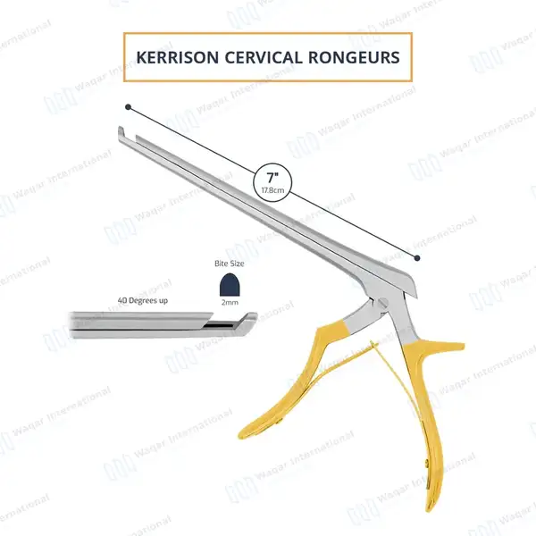 Kerrison Rongeur 7″ Shaft 40 Degree Up 2mm Bite Gold Handle - surgical instruments manufactured by Waqar International, Sialkot - view 3