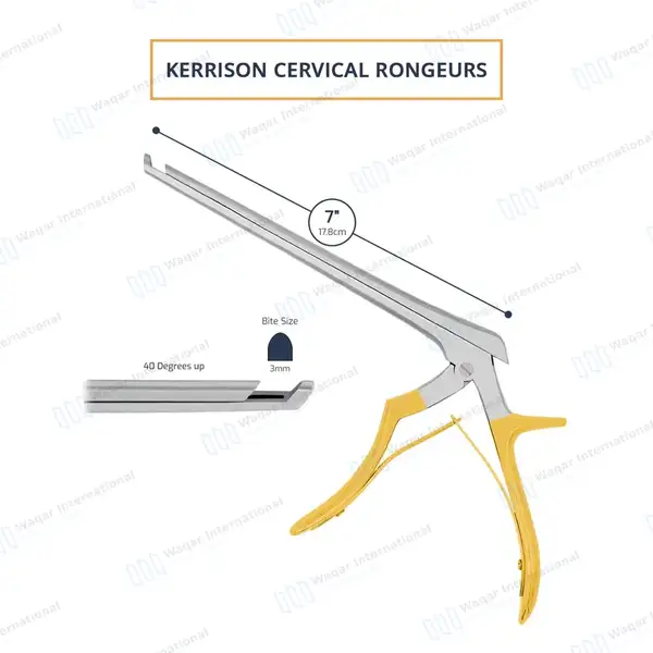 Kerrison Rongeur 7″ Shaft 40 Degree Up 3mm Bite Gold Handle - surgical instruments manufactured by Waqar International, Sialkot - view 3