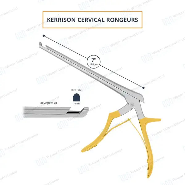 Kerrison Rongeur 7″ Shaft 40 Degree Up 4mm Bite Gold Handle - surgical instruments manufactured by Waqar International, Sialkot - view 3
