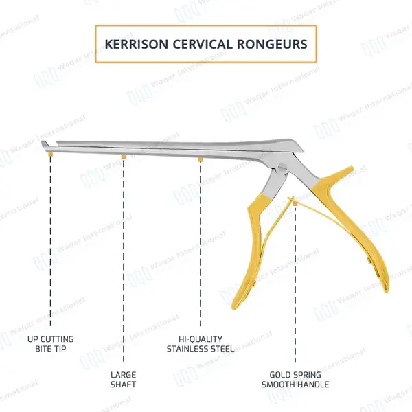 Kerrison Rongeur 7″ Shaft 40 Degree Up 4mm Bite Gold Handle - surgical instruments manufactured by Waqar International, Sialkot - view 4