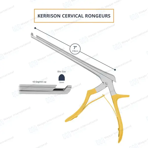 Kerrison Rongeur 7″ Shaft 40 Degree Up 5mm Bite Gold Handle - surgical instruments manufactured by Waqar International, Sialkot - view 3