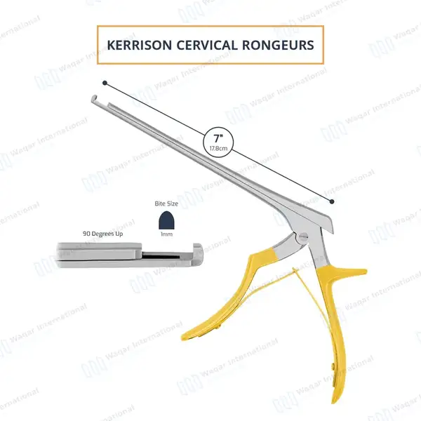 Kerrison Rongeur 7″ Shaft 90° Up Thin Footplate 1mm Bite – Gold - surgical instruments manufactured by Waqar International, Sialkot - view 3