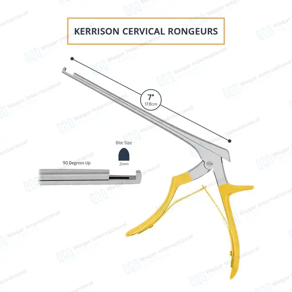 Kerrison Rongeur 7″ Shaft 90° Up Thin Footplate 2mm Bite – Gold - surgical instruments manufactured by Waqar International, Sialkot - view 3