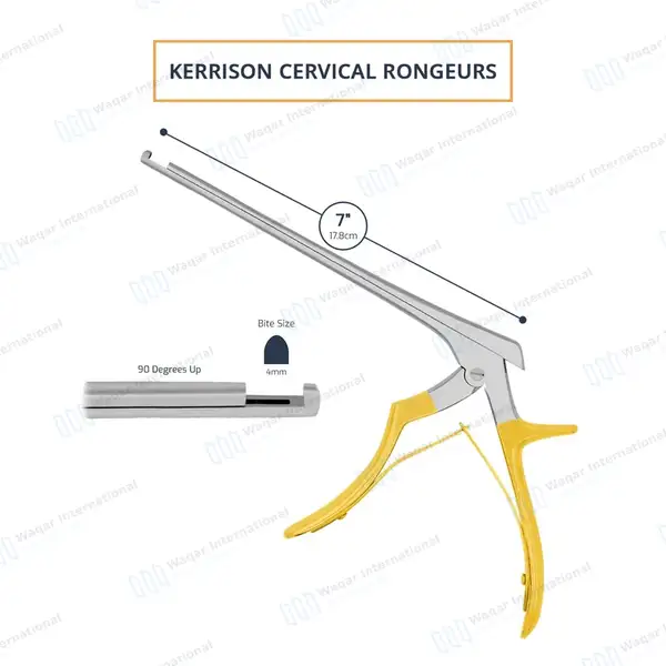 Kerrison Rongeur 7″ Shaft 90° Up Thin Footplate 4mm Bite – Gold - surgical instruments manufactured by Waqar International, Sialkot - view 3