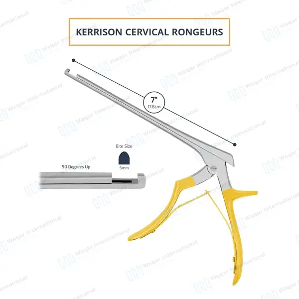 Kerrison Rongeur 7″ Shaft 90° Up Thin Footplate 5mm Bite – Gold - surgical instruments manufactured by Waqar International, Sialkot - view 3