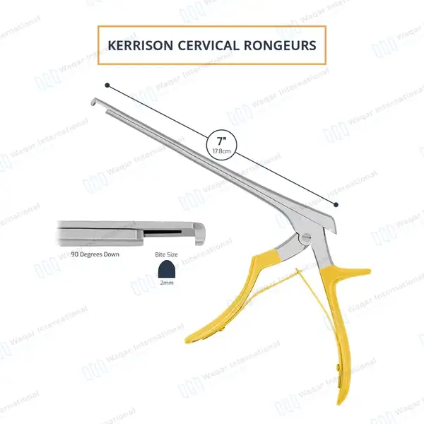 Kerrison Rongeur 7″ Shaft 90° Down Thin Footplate 1mm Bite – Gold - surgical instruments manufactured by Waqar International, Sialkot - view 2