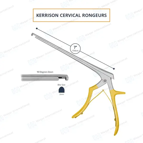 Kerrison Rongeur 7″ Shaft 90° Down Thin Footplate 2mm Bite – Gold - surgical instruments manufactured by Waqar International, Sialkot - view 3