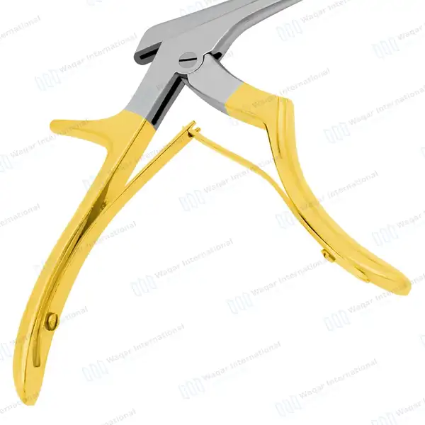 Kerrison Rongeur 7″ Shaft 90° Down Thin Footplate 3mm Bite – Gold - surgical instruments manufactured by Waqar International, Sialkot - view 6