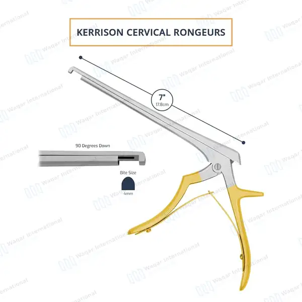 Kerrison Rongeur 7″ Shaft 90° Down Thin Footplate 4mm Bite – Gold - surgical instruments manufactured by Waqar International, Sialkot - view 3