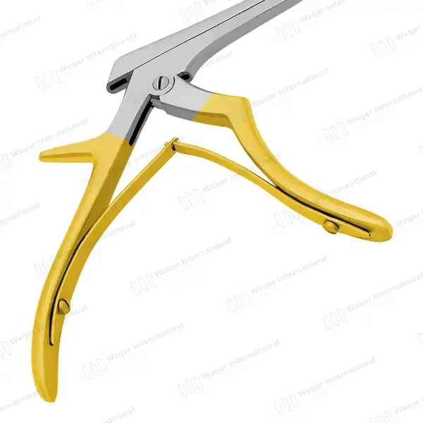 Kerrison Rongeur 7″ Shaft 90° Down Thin Footplate 4mm Bite – Gold - surgical instruments manufactured by Waqar International, Sialkot - view 6