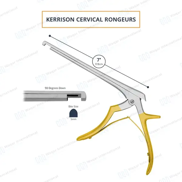 Kerrison Rongeur 7″ Shaft 90° Down Thin Footplate 5mm Bite – Gold - surgical instruments manufactured by Waqar International, Sialkot - view 3