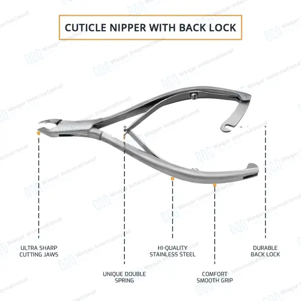 Cuticle Nipper 4.5″ Double Spring with Back Safety Lock - surgical instruments manufactured by Waqar International, Sialkot - view 4