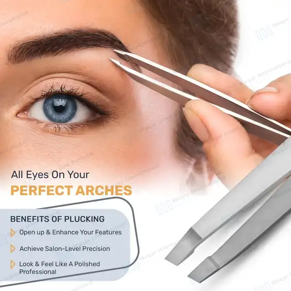 Slanted Eyebrow Tweezers 4″ Angled Tips - surgical instruments manufactured by Waqar International, Sialkot - view 4