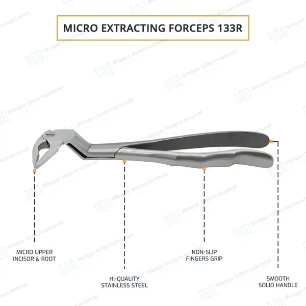 Micro Extracting Forceps #133R Right Angled Tapered Tips - surgical instruments manufactured by Waqar International, Sialkot - view 4