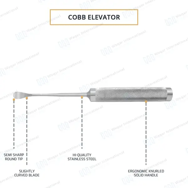 Cobb Spinal Elevator 11″ Slightly Curved 1/2″ (13mm) Wide - orthopedic instruments manufactured by Waqar International, Sialkot - view 4