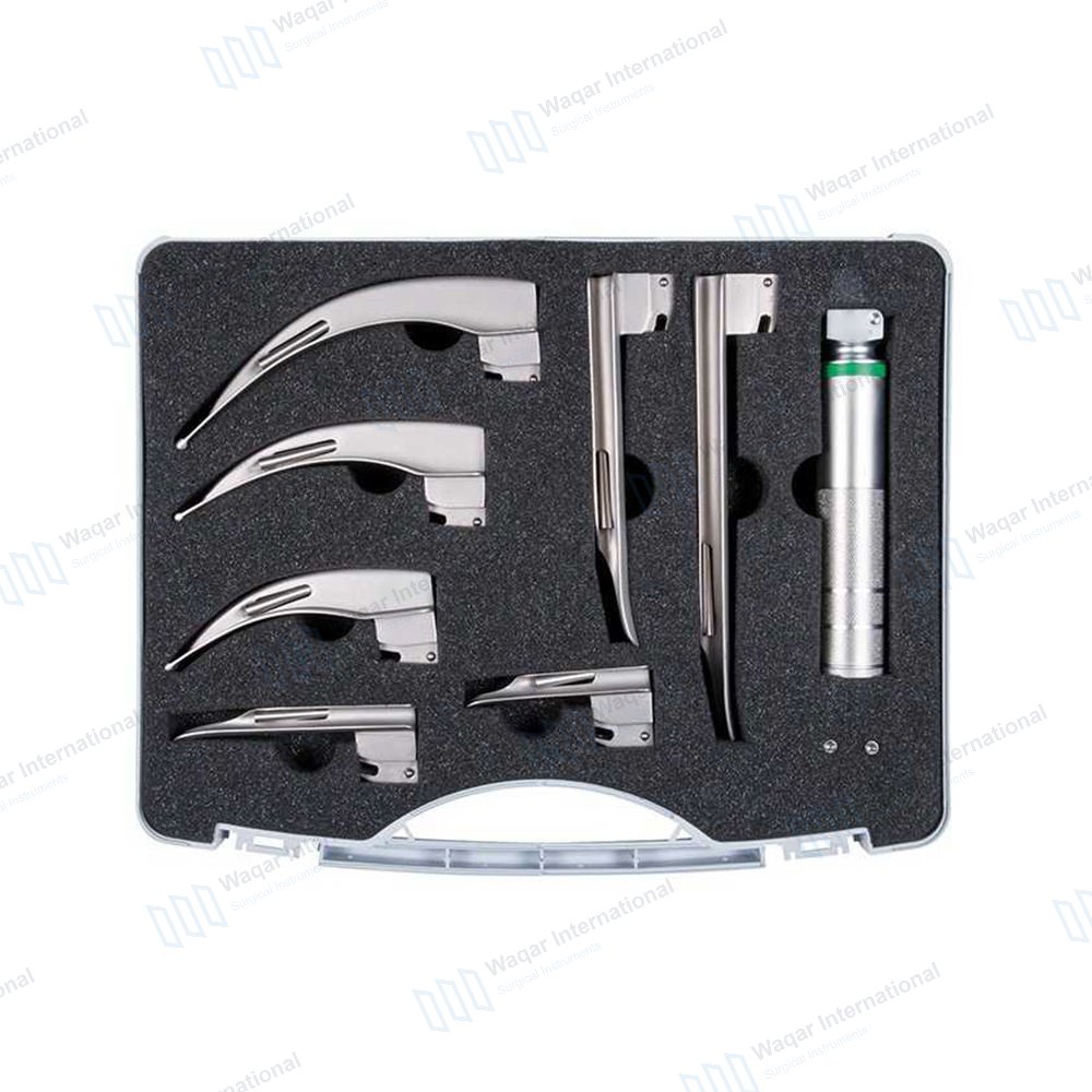 Laryngoscope Set Adults 5 Stainless Steel Reusable Conventional Blades — surgical instruments manufactured by Waqar International, Sialkot