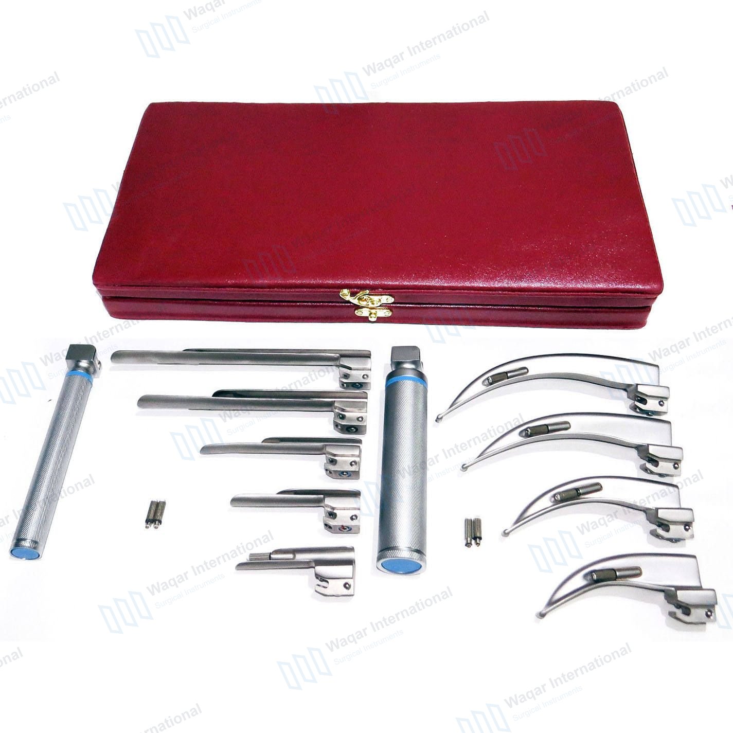 Macintosh Conventional Laryngoscope Set 4 Blades Handle — surgical instruments manufactured by Waqar International, Sialkot