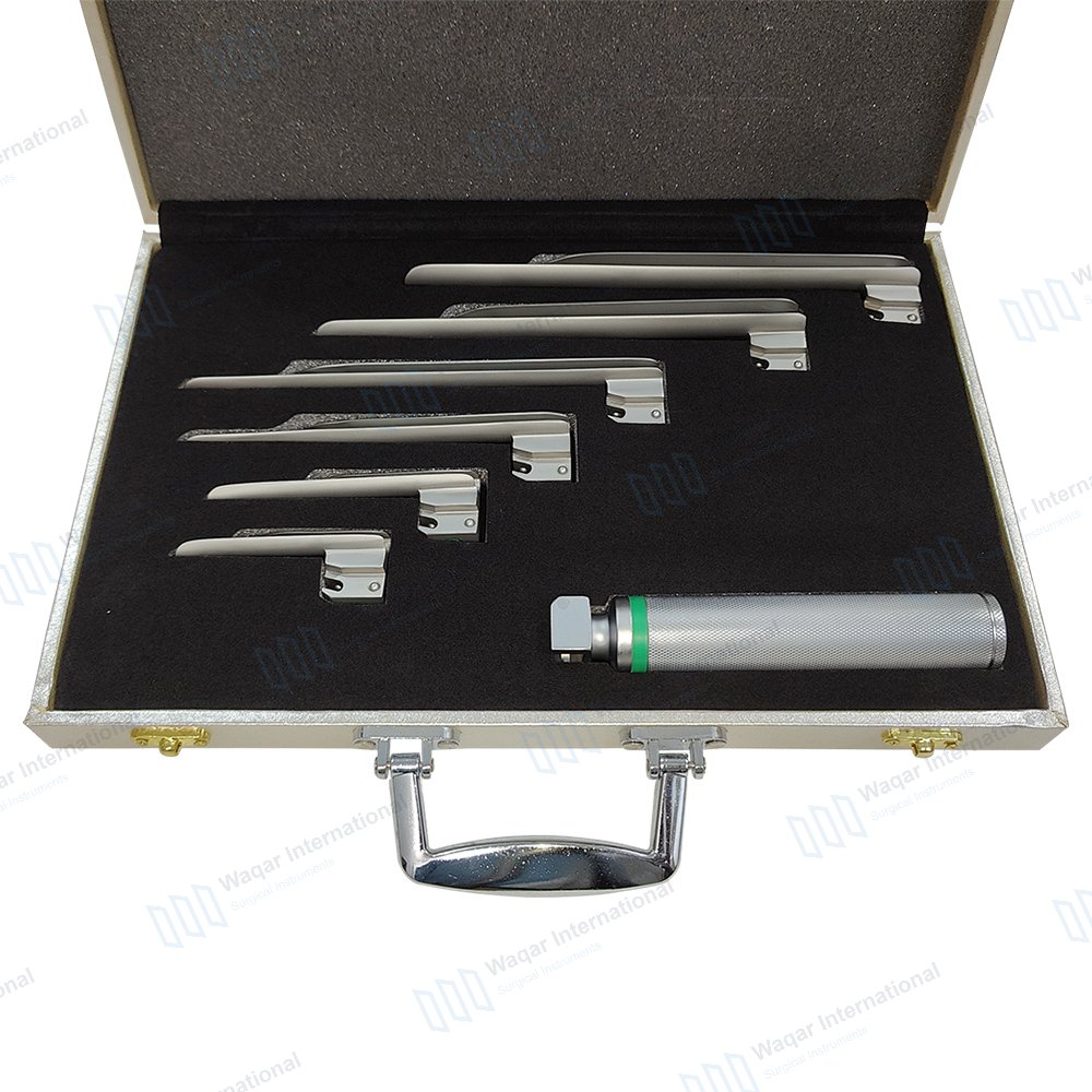 Stainless Steel Macintosh Fiber Optic Laryngoscope Set — surgical instruments manufactured by Waqar International, Sialkot