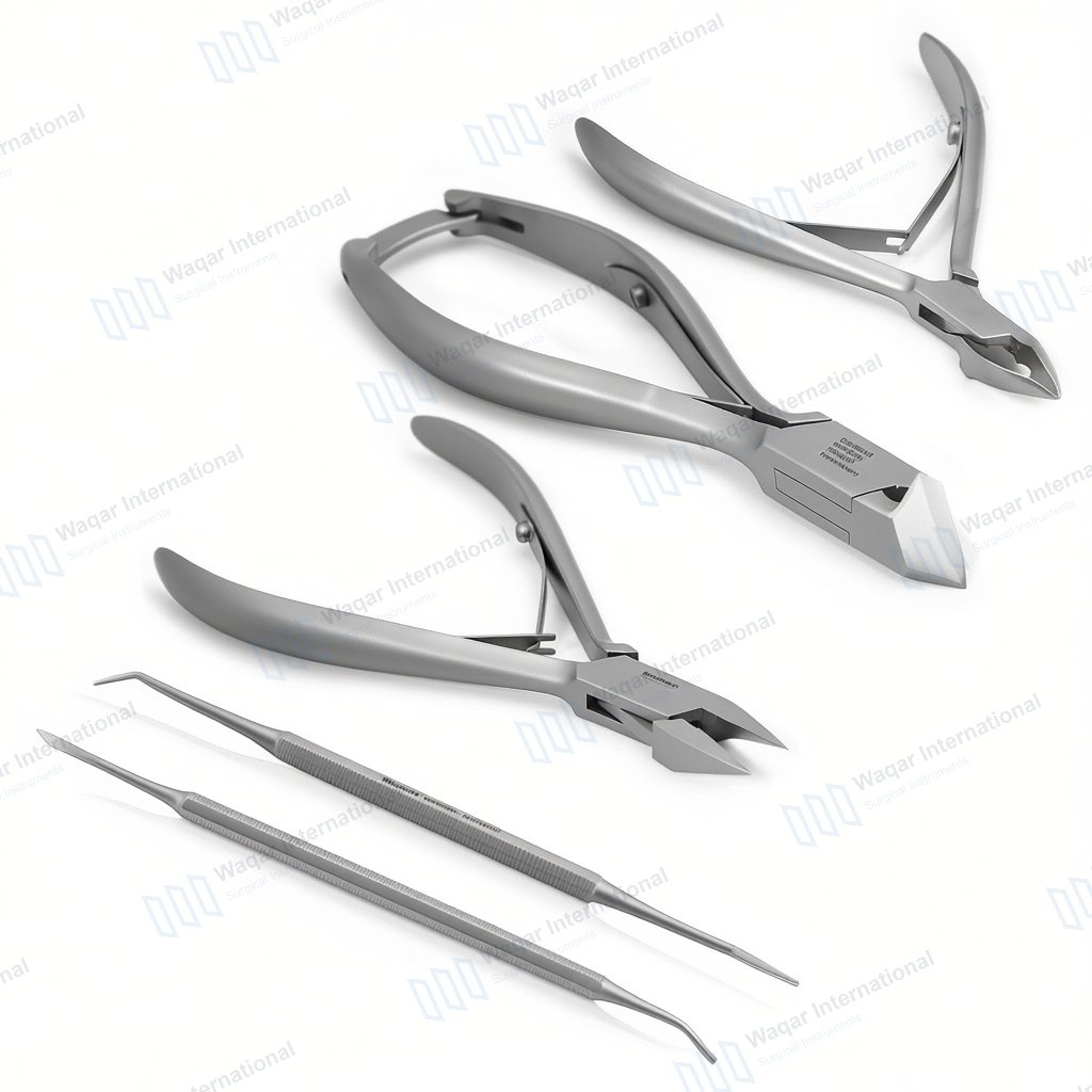 Podiatry Tool Kit 5 PCS Set Curved — surgical instruments manufactured by Waqar International, Sialkot