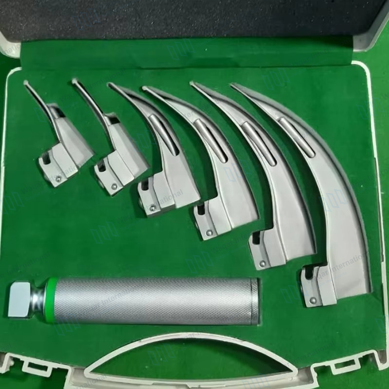 Reusable LED Macintosh Laryngoscope Set 5 Stainless Steel Blades — surgical instruments manufactured by Waqar International, Sialkot