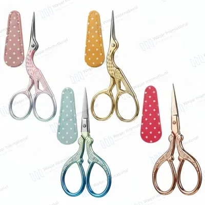 4 PCS Embroidery Stork Scissors 4-Piece Leather Covers Anti-Acid