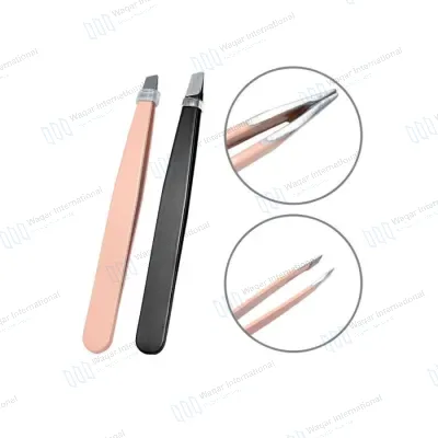 Stainless Steel Eyebrow Tweezers Slanted Tip Lightweight Fashion