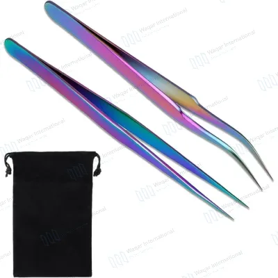 Angled Stainless Steel Beauty Eyelash Extension Tweezers 45