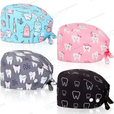 Eco-Friendly Breathable Polyester Adjustable Surgical Caps Scrub Hats Unisex