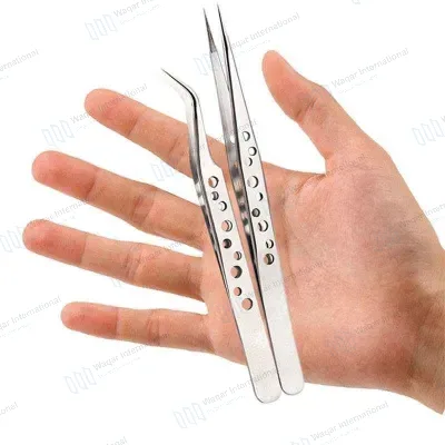 Angled Stainless Steel Eyelash Extension Tweezers