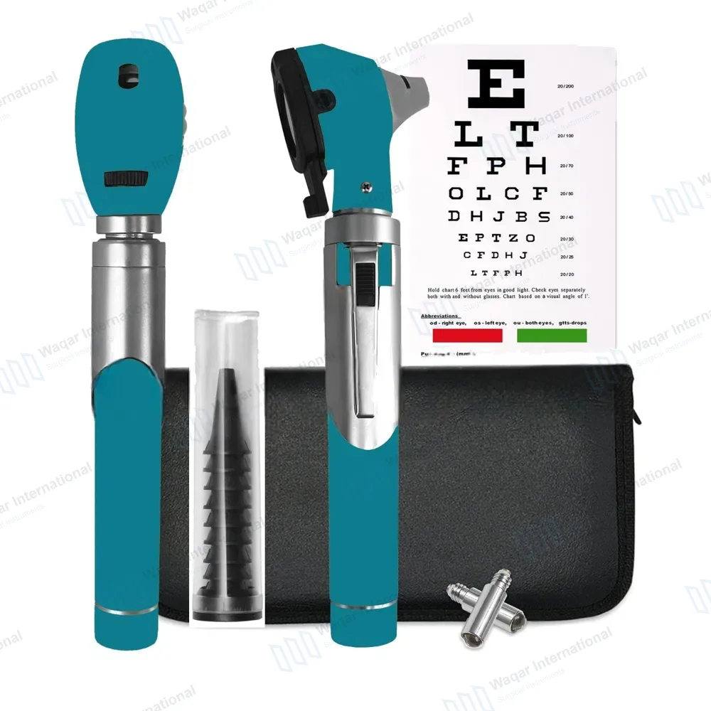 Fiber Optic Mini Otoscope & Ophthalmoscope ENT Diagnostic Set – Teal