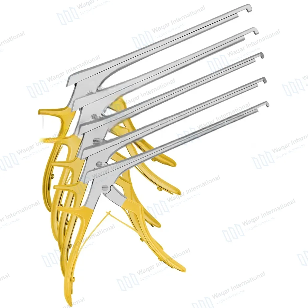 5 Kerrison Rongeurs Set 7″ Gold 90° Down Thin Footplate 1mm-5mm Bite