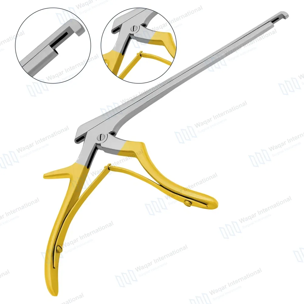 Kerrison Rongeur 7″ Shaft 90° Down Thin Footplate 5mm Bite – Gold
