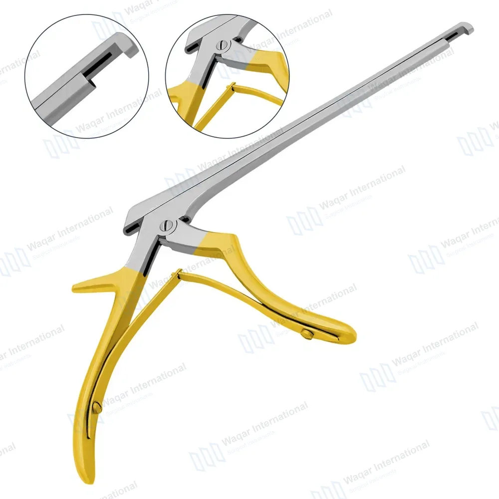 Kerrison Rongeur 7″ Shaft 90° Down Thin Footplate 4mm Bite – Gold
